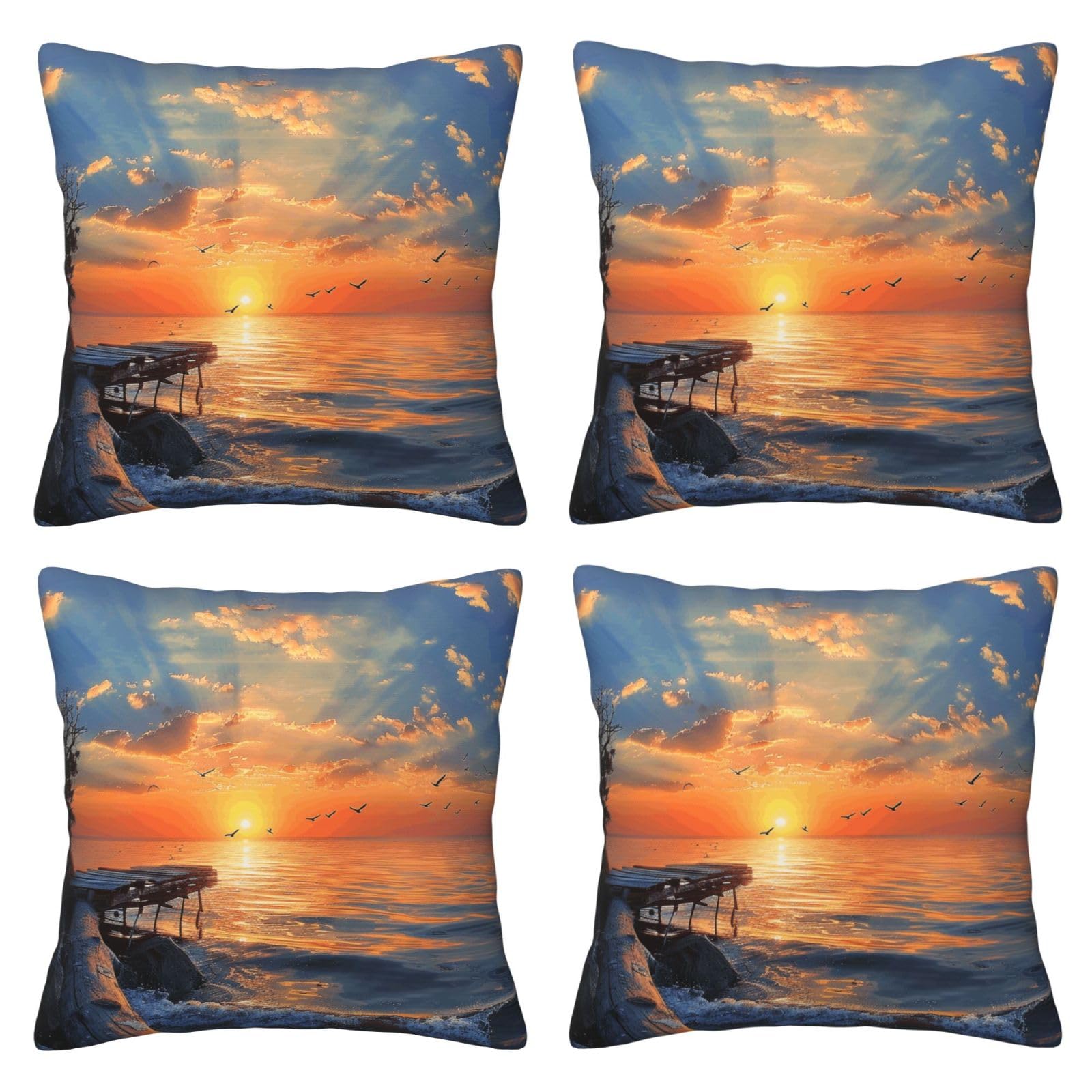 Sunset scenery Throw Pillow Cases 4 Pack Square Pillowcases Super Soft Pillow Protectors With Zipper for Couch Livingroom Sofa Bed Office Car,50x50 CM
