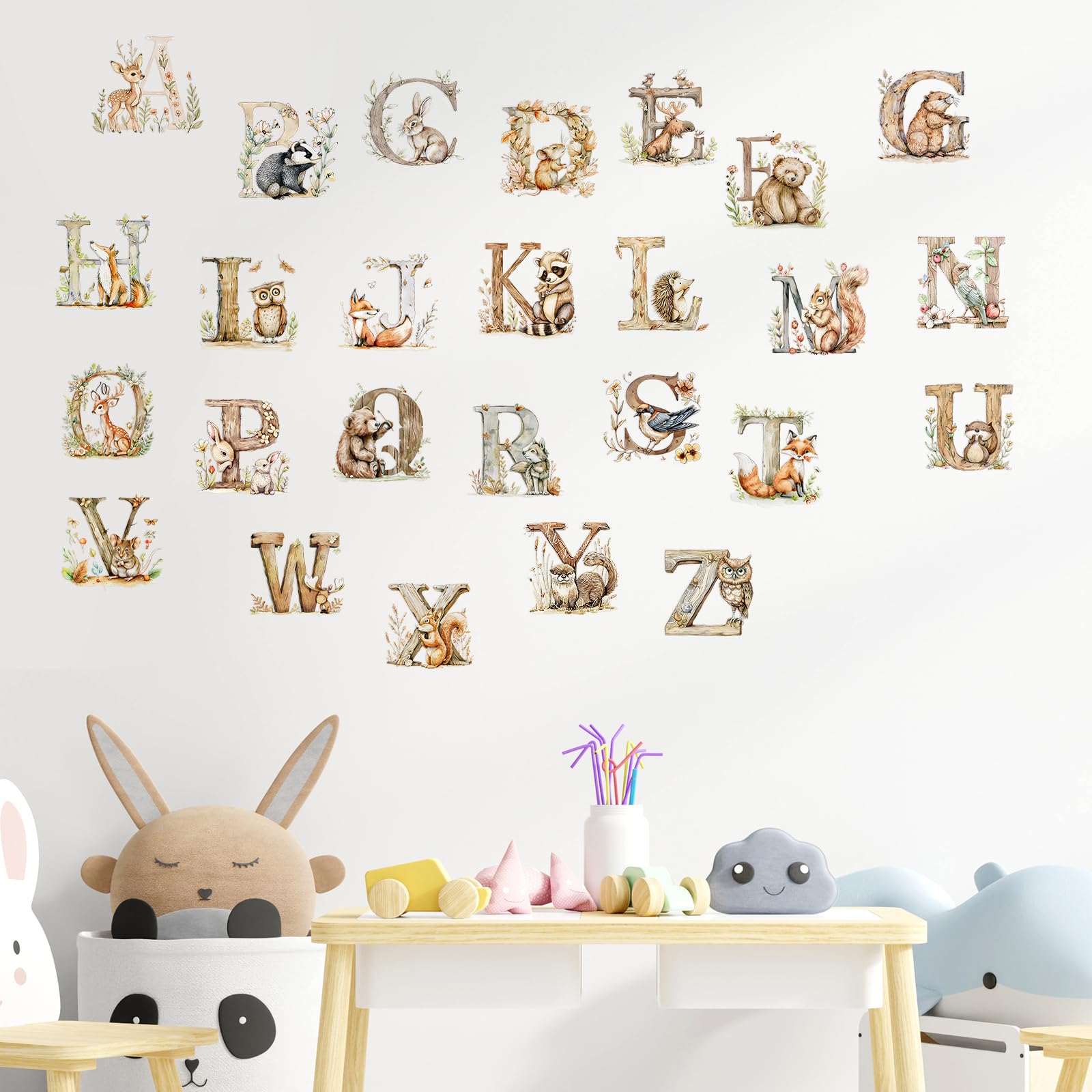 Snapklik.com : Woodland Alphabet Wall Decals Watercolor Animal ABC Wall ...