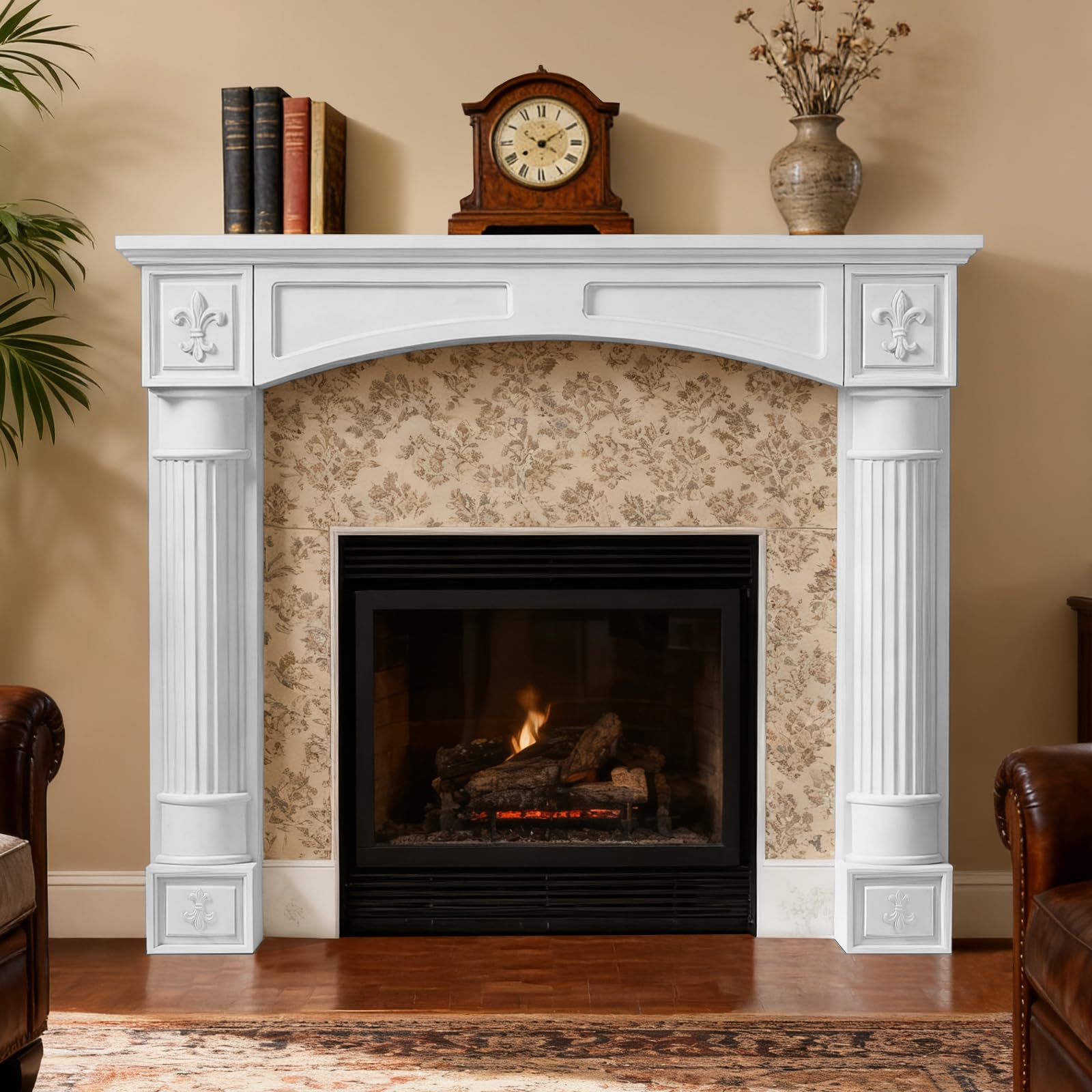 White Fireplace Mantel Surround, Modern Freestanding Surround Mantel for Electric Fireplaces, Waterproof &amp; Anti-Tipping, Grade A MDF Wooden Fireplace Mantel with Legs for Living Room Decor