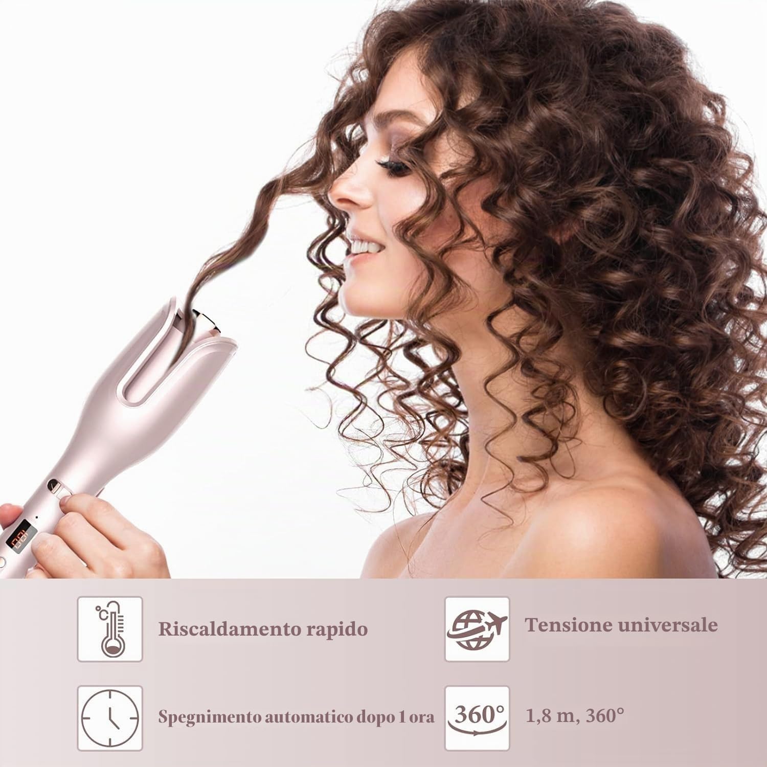 Avilia Arricciacapelli Automatico 25W con Display Digitale, 17 Livelli di Calore 120-200°C, Spegnimento Automatico, Senso Intelligente e Rivestimento in Ceramica (Rosa)