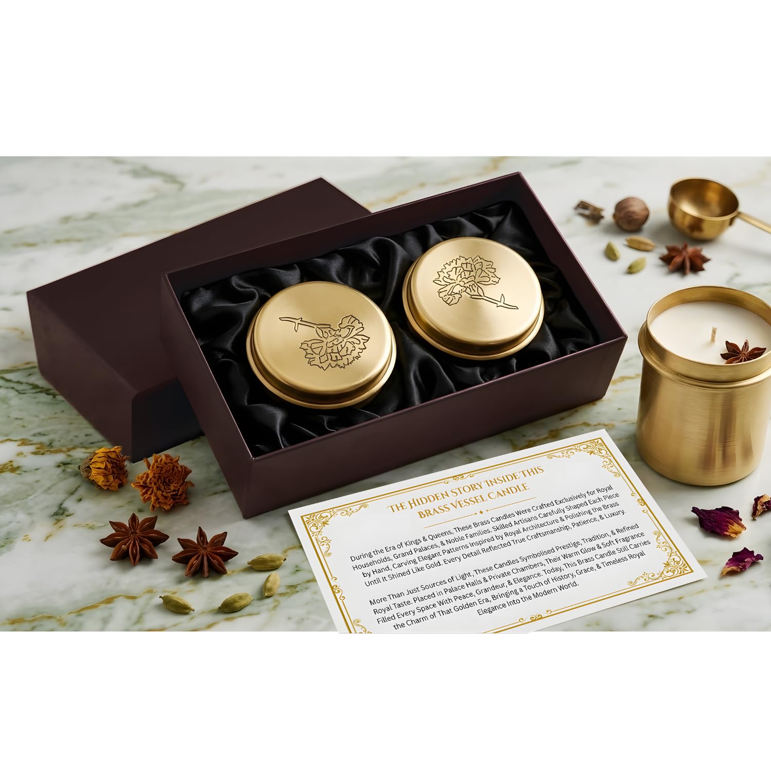 Luxury Antique Brass Candle Set of 2 (Savera Oudh Scented) Decorative Metal Candles, Premium Home Décor Accent for Living Room, Bedroom, Wedding, Housewarming & Festive Gifting Candles-image-39