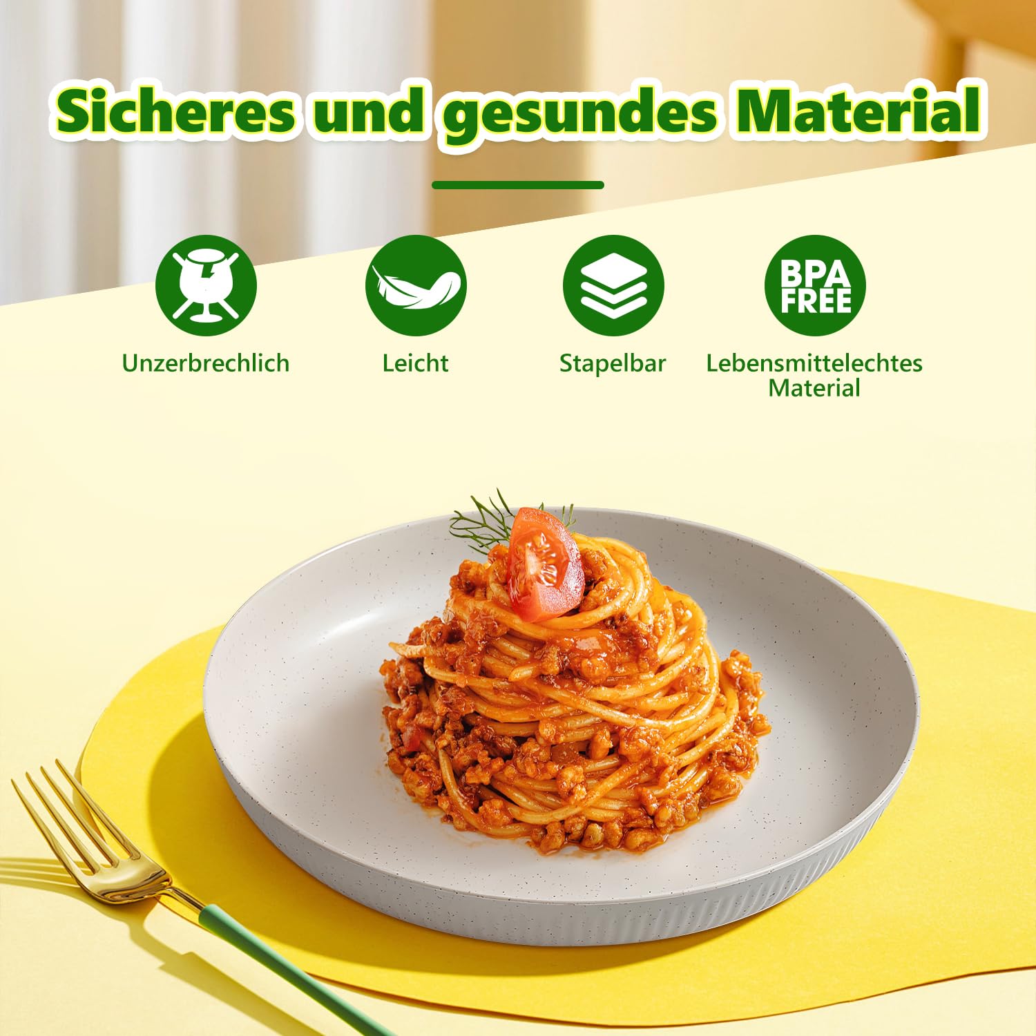 8 Stück plastikbesteck, Unzerbrechliches plastikteller Set, Tiefe aus Kunststoff Camping teller melamin für Salat Pasta Party Zuhause Mikrowelle und Spülmaschinenfest 22.5cm