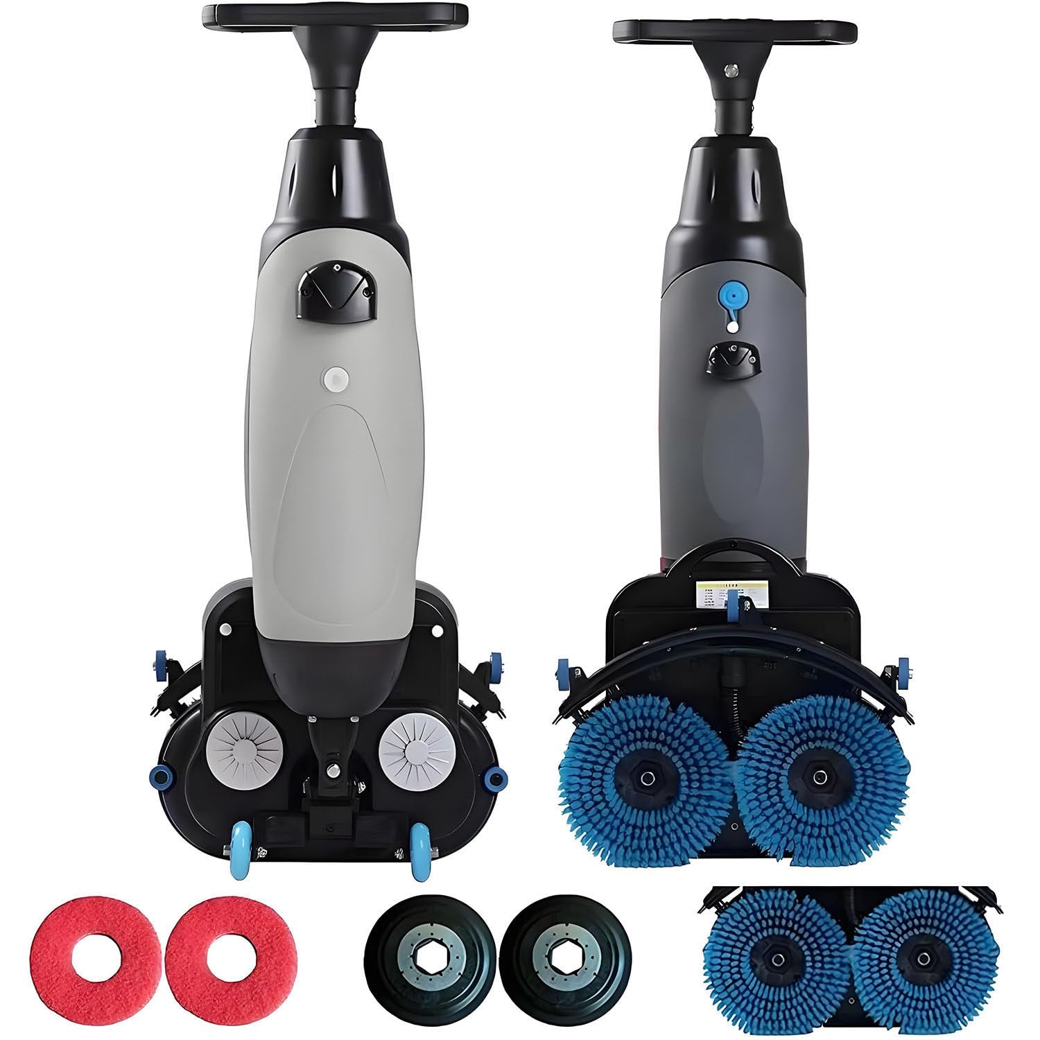 JozyJul 17" Walk-behind Commercial Floor Scrubber Buffer Polisher Machine, Dual Brushes, Dual Pads and Drivers, 13000 sqft/h, Cordless Rechargeable Lithium Battery, Lightweight Grey
