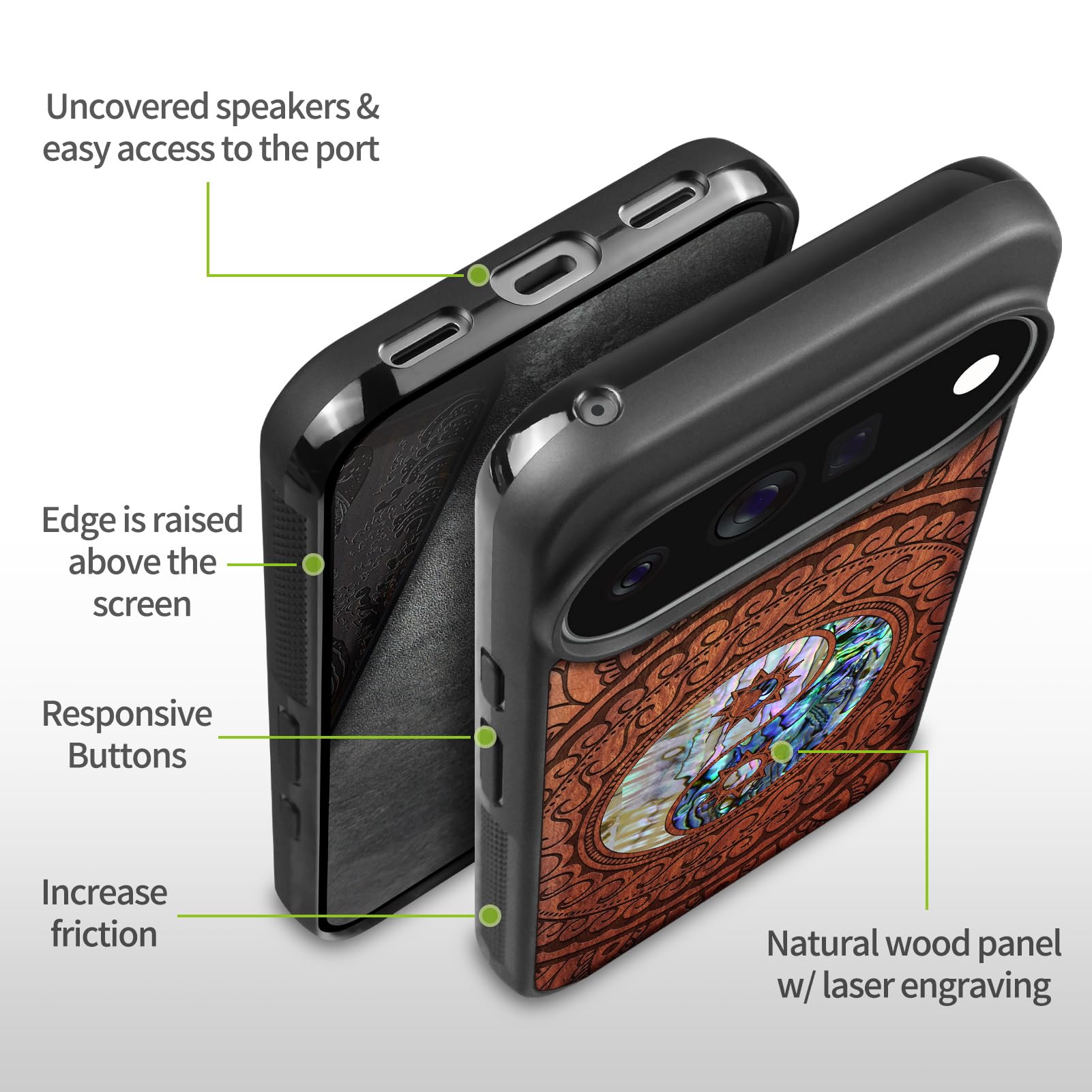 Carveit Madera Funda para Google Pixel 11 Pro (Rosa-Cachemira Yin Yang) | Compatible con MagSafe [Grabado en madera e incrustación de mejillones] Magnética Cover para Pixel 11 Pro Carcasa