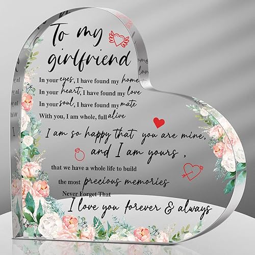 Kigley Regalos de San Valentín para novia, corazón acrílico, letrero de cumpleaños para mi novia de novio, aniversario, placa acrílica, regalo de