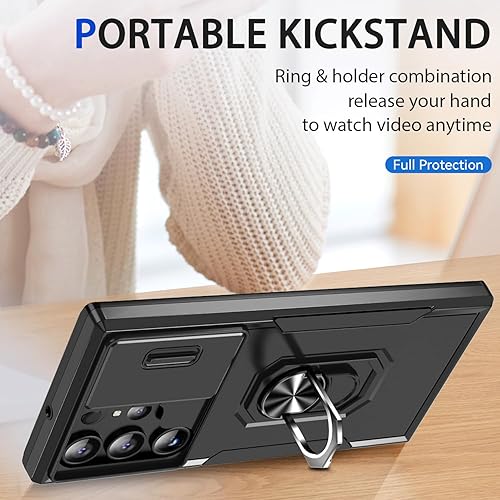 Miniatura 3 de Funda para Samsung Galaxy S23 Ultra con cubierta deslizante para cámara y 2 protectores de pantalla, grado militar, a prueba de golpes, con soporte