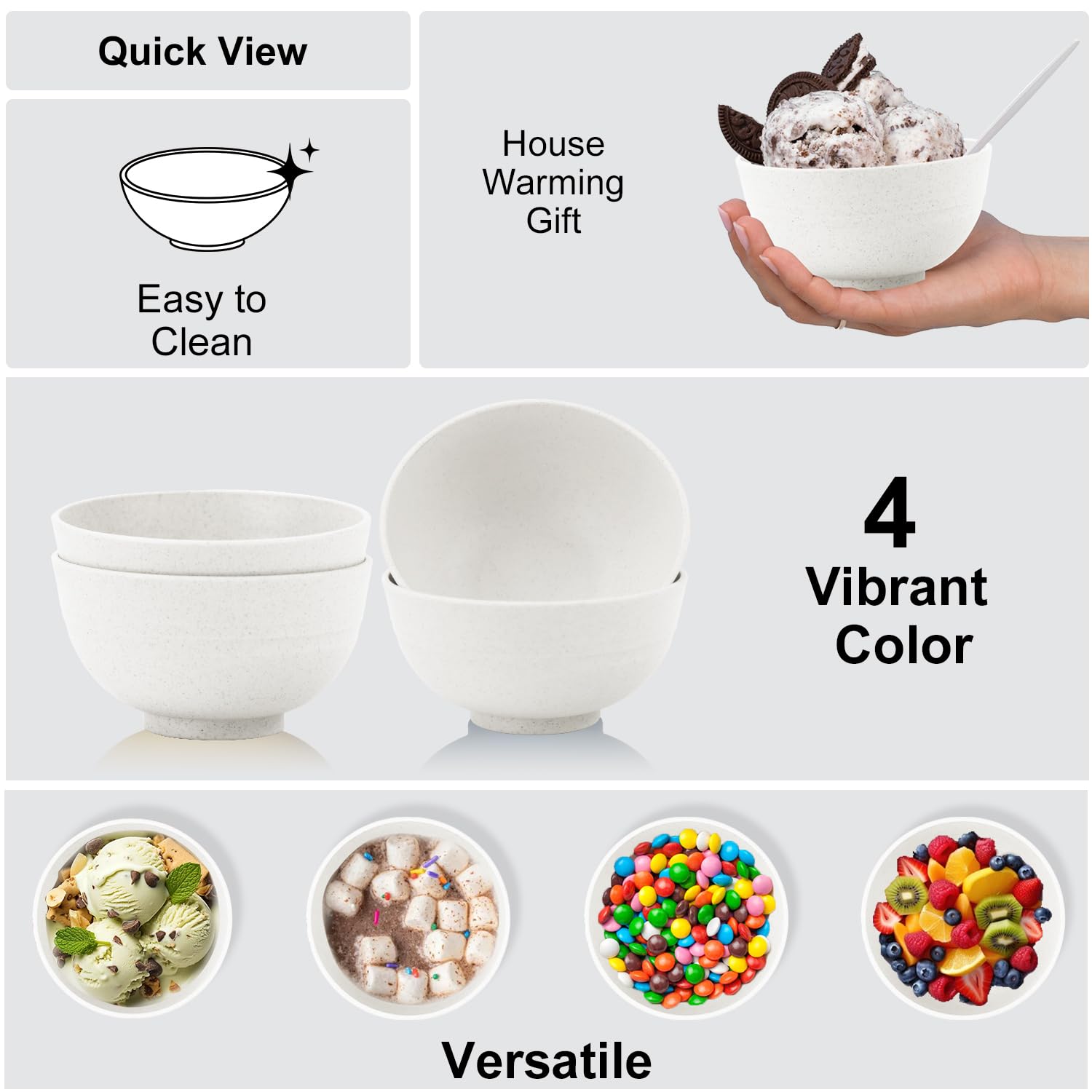 Wrova Reusable Bowls Set of 8-10 oz Small Plastic Bowl, Reusable Bowls for Kitchen Dishwasher & Microwave Safe - Image 3
