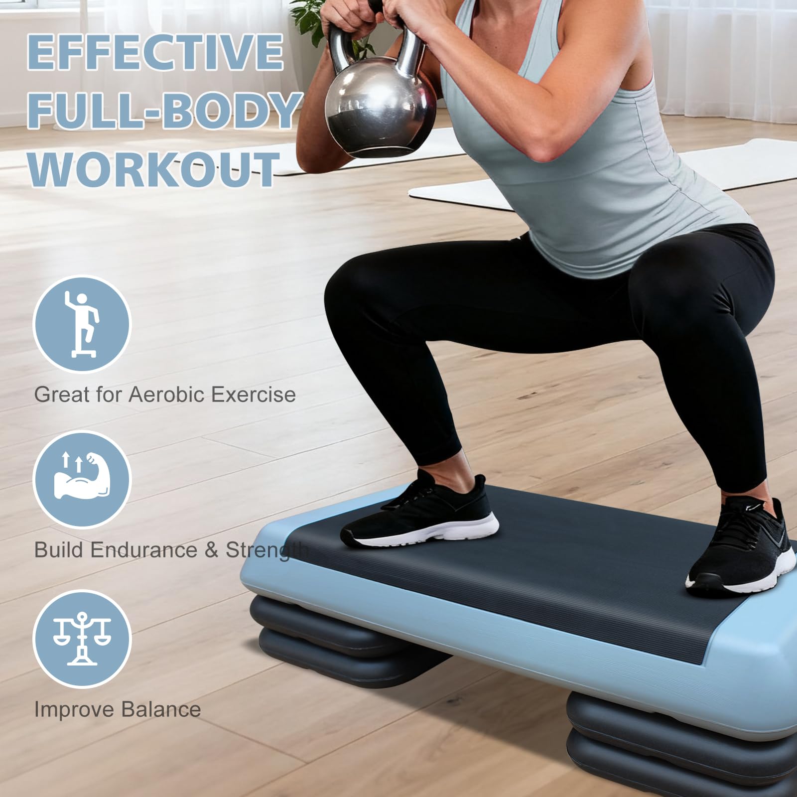 Aerobic Stepper für Fitness und Training, 76x35cm Steppbrett Höhenverstellbar, Step-Plattform-Trainer Rutschfest für Zuhause
