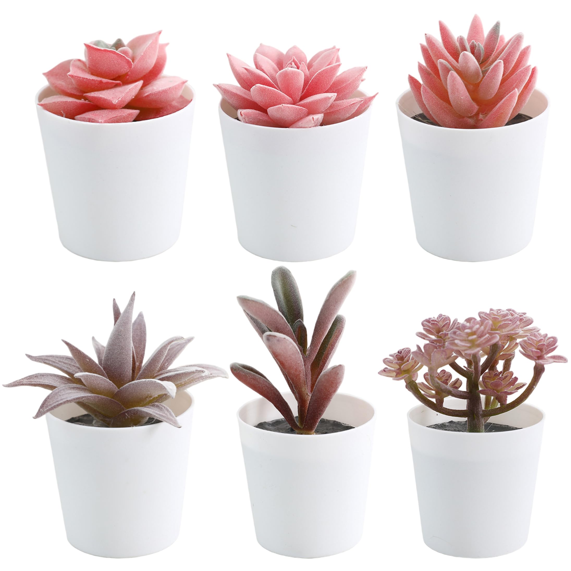 Tsawntd Set of 6 Faux Succulents in Pots, Realistic Artificial Small Plants Mini Artificial Succulents for Home Office Garden Decor in Pots