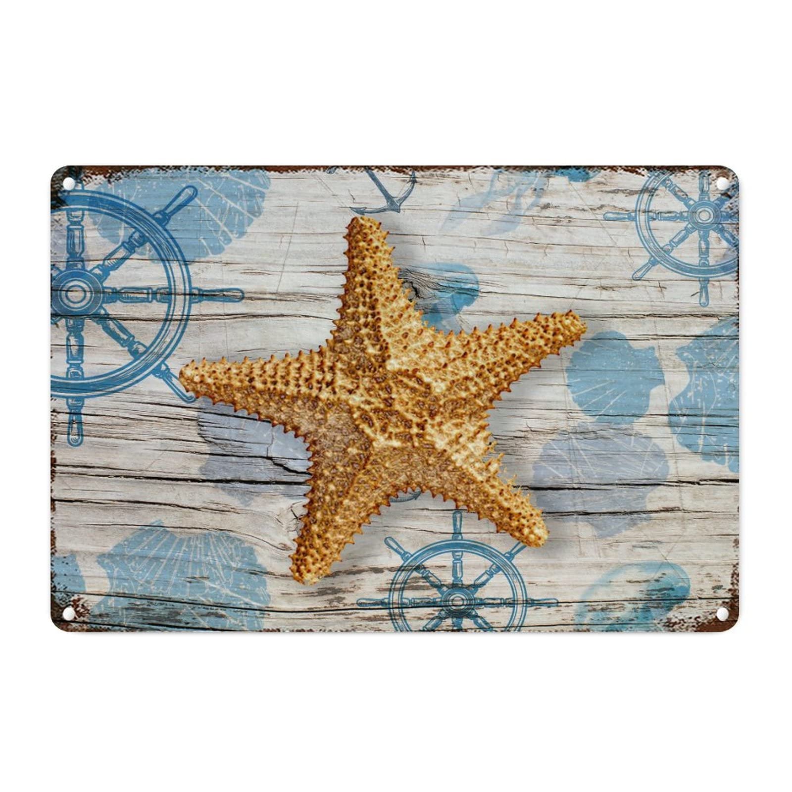 Plaque en métal vintage nautique de 30x45 cm avec motif étoile de mer pour décoration de maison