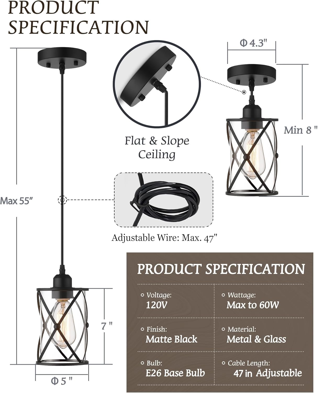 Glass Pendant Lights Kitchen Island 2 Pack, Black Mini Pendant Light with Clear Glass, Farmhouse Industrial Cage Hanging Lighting for Kitchen Sink Dining Room Bathroom, CH9176-1-2PK
