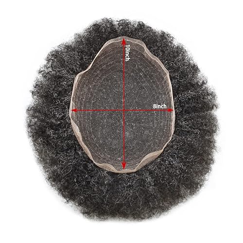 Miniatura 10 de Afro Toupee para hombres negros, unidad de cabello humano rizado brasileño para hombres negros, encaje completo, afro para hombre, tupé
