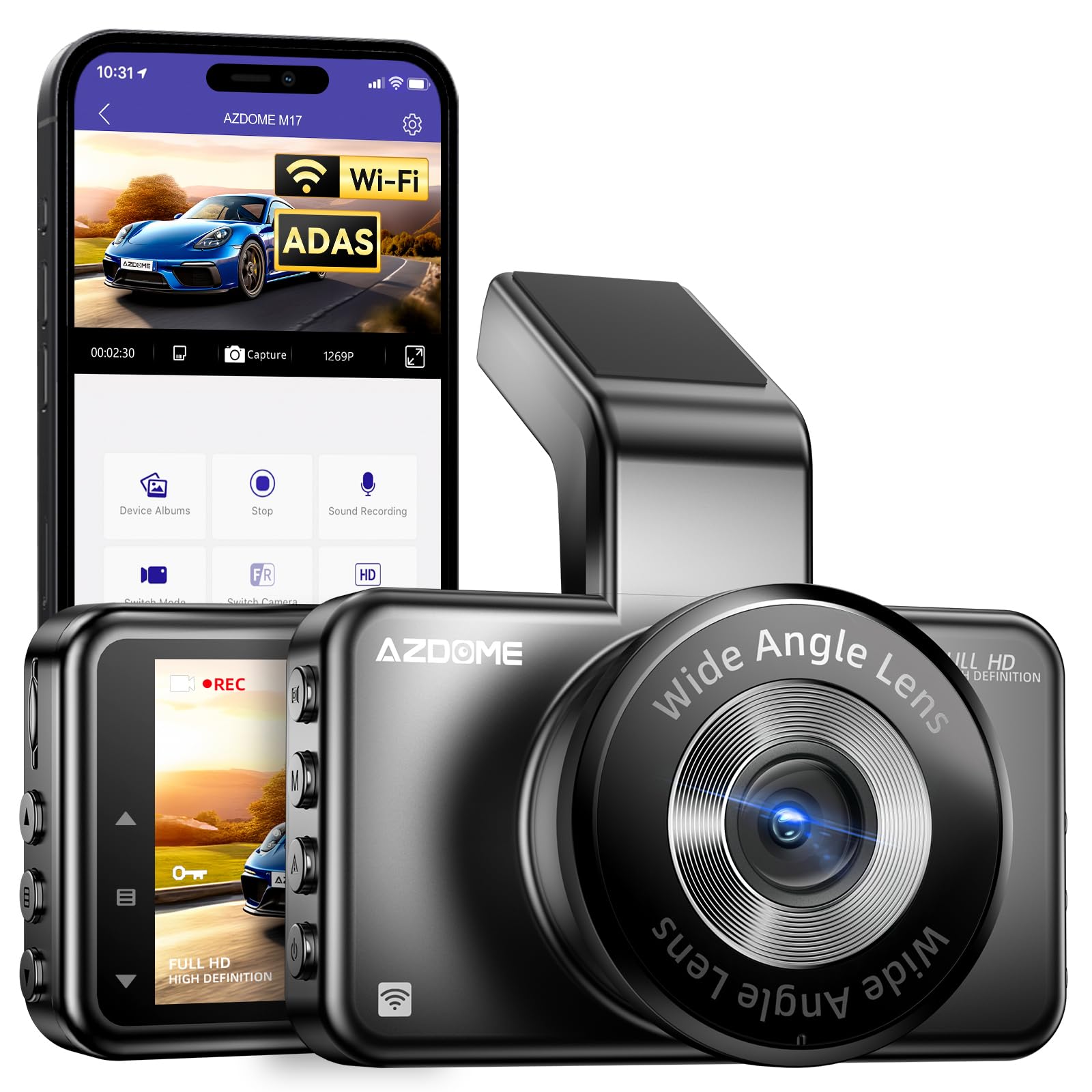 Amazon.com: AZDOME Front WiFi Dash Cam 1296P HD with 3