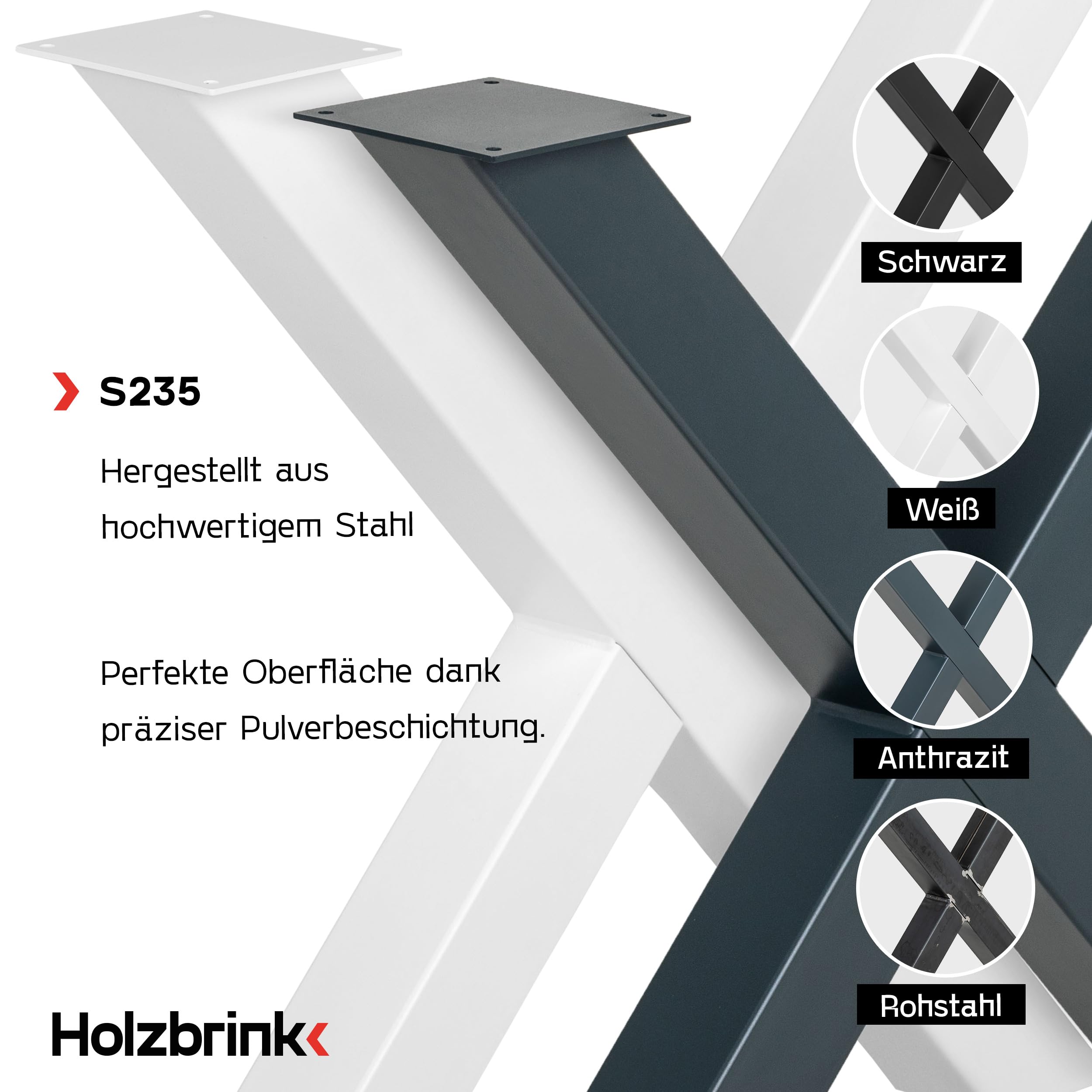 HOLZBRINK Tischbeine Metall Schwarz X-Form | Design Tischkufen/Tischgestell für Couchtisch, Esstisch, Schreibtisch, Sitzbank | 1 Stück Möbelfüße 70x72 cm
