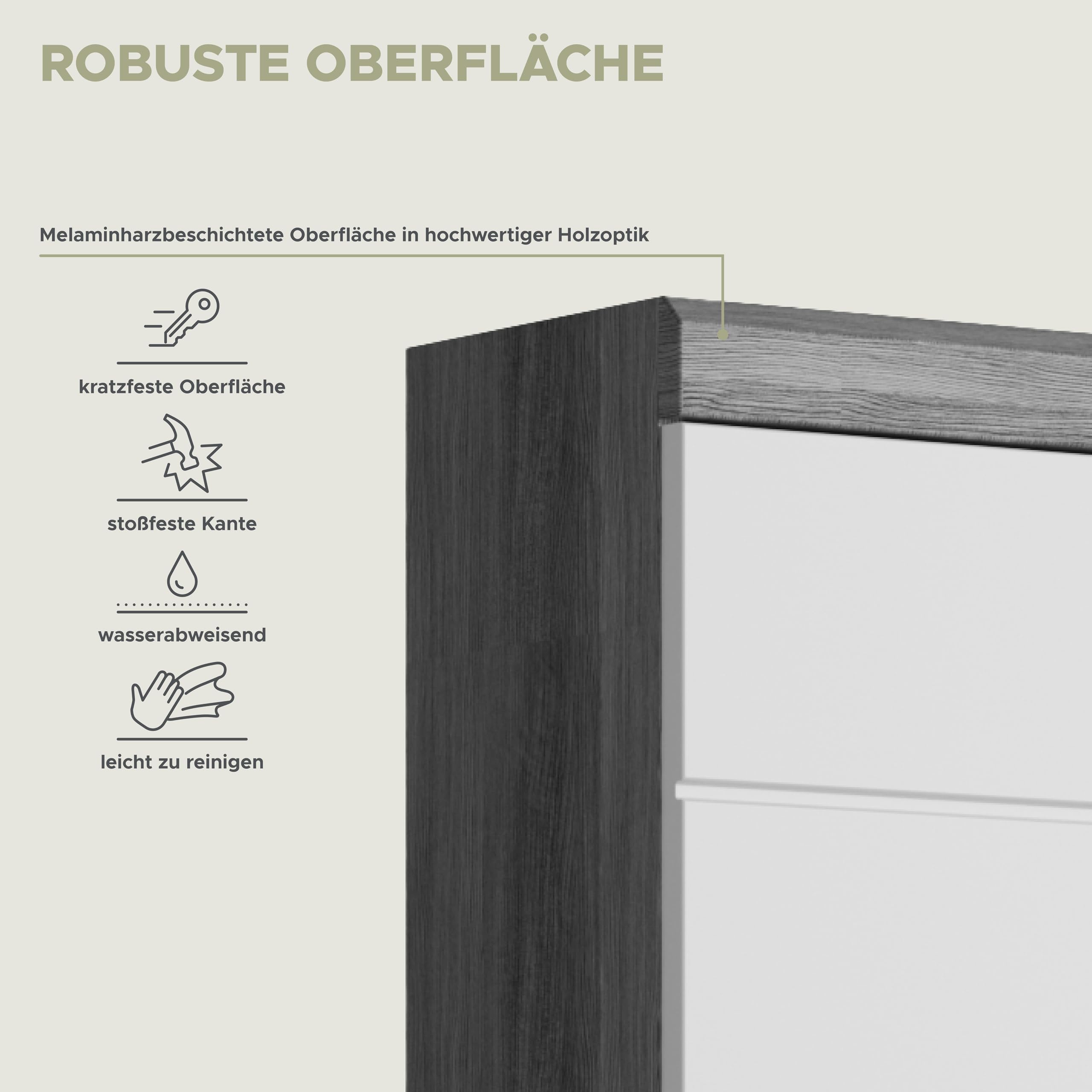 xonox.home - Hängeschrank Scout 74x79x24 cm in rauchsilber und weiß Hochglanz - Hängeschrank Wandschrank Schrank Badmöbel - stabile Konstruktion hochwertig verarbeitet robust und langlebig – Bild 5