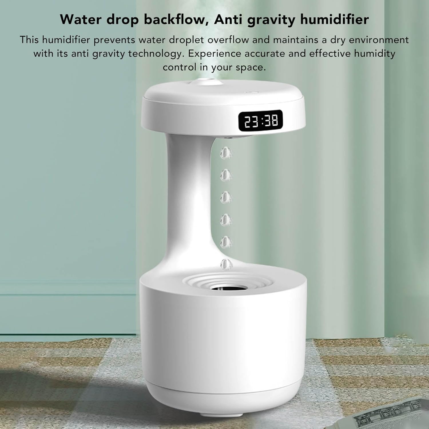 Humidifier for Antigravity Home Desktop Office Bedroom Usb for Mute with for Waterdrop for Backflow Humidifying Desktop Whole House Humidifiers (White)