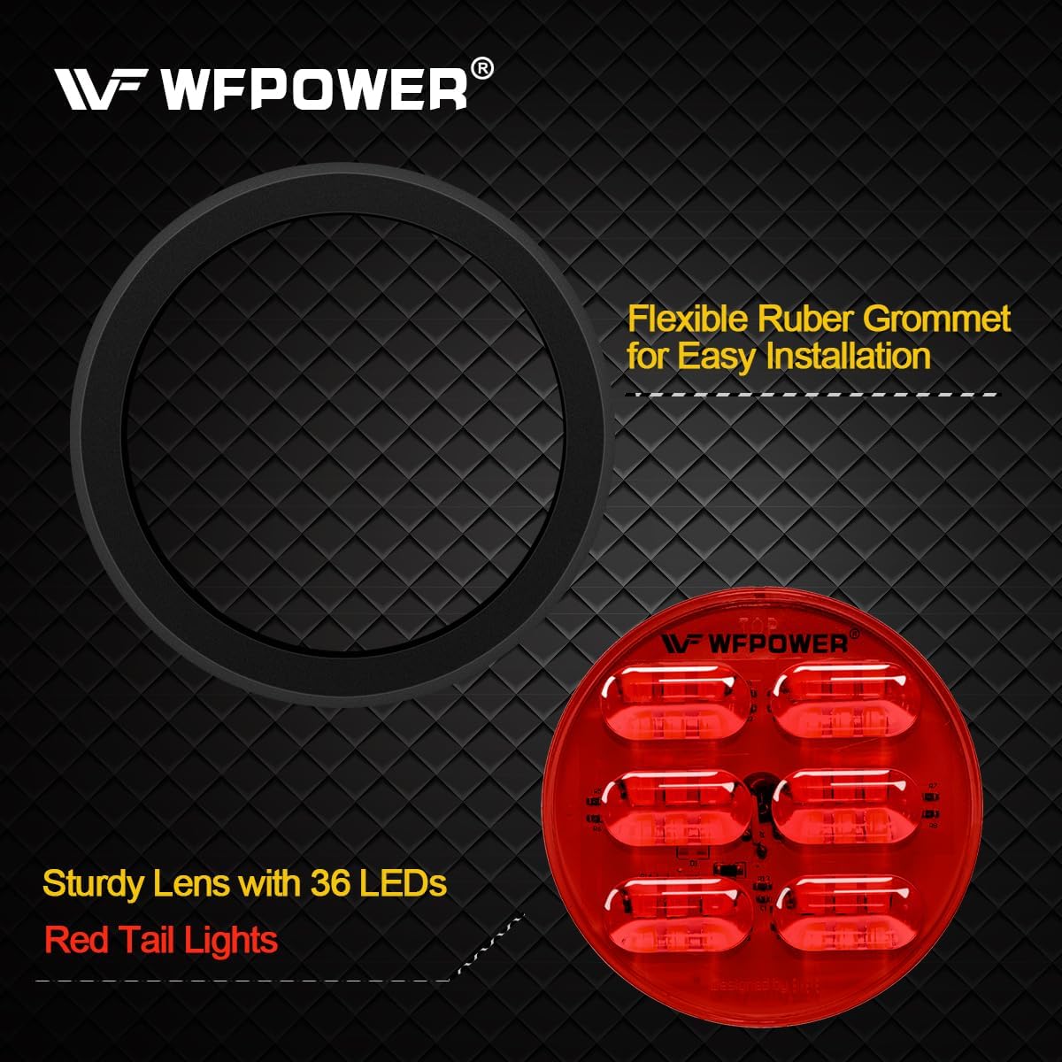 WFPOWER 12V 24V 4 inch Red Trailer Lights with 2pcs Standard 3-Pin Plug,2pcs Rear Tail Brake Stop Signal Light for RV Trailer Lorry Truck Automotive-Red Light, IP67 Tail Light Flush Mount
