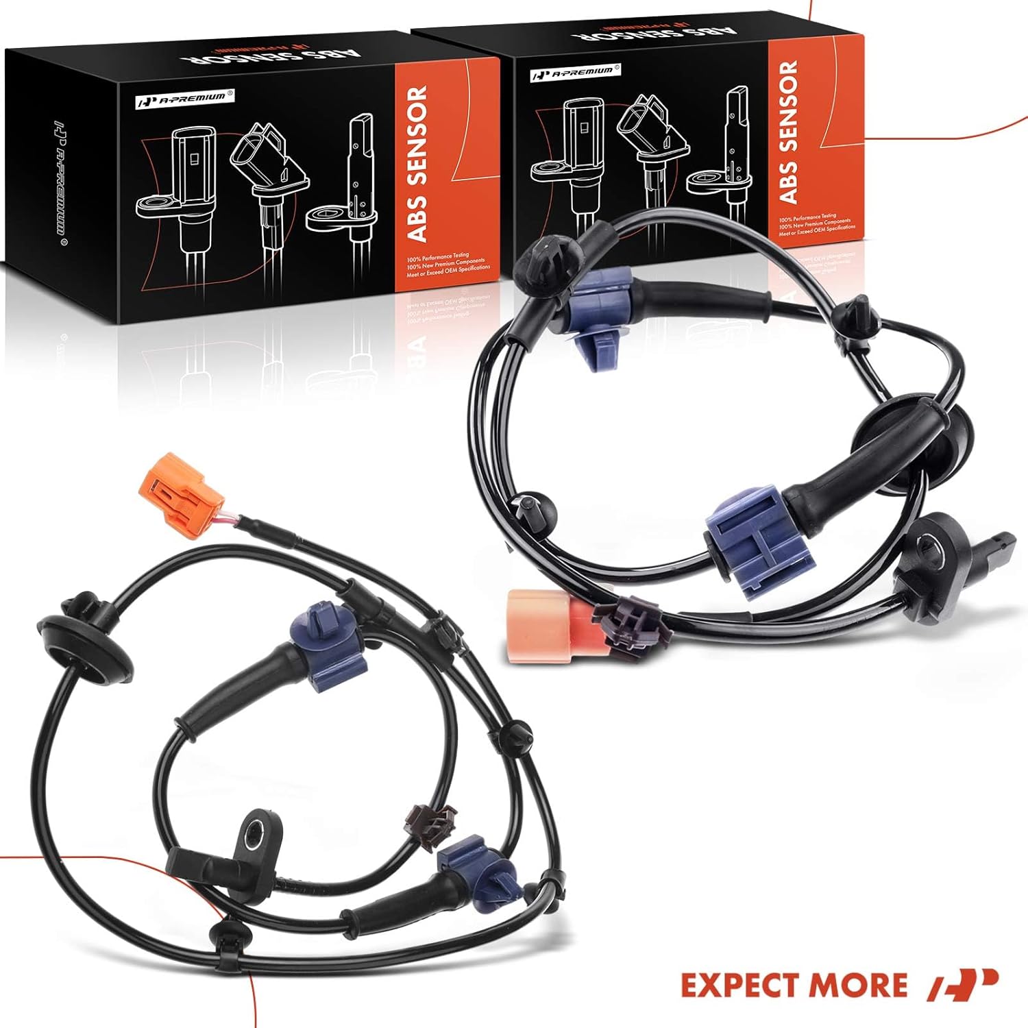 A-Premium ABS Wheel Speed Sensor Compatible with Honda Models - Fit 2007-2008, 1.5L - Front Driver and Passenger Side, 2-PC Set, Replace# 57455SLNA01, 57450SLNA01