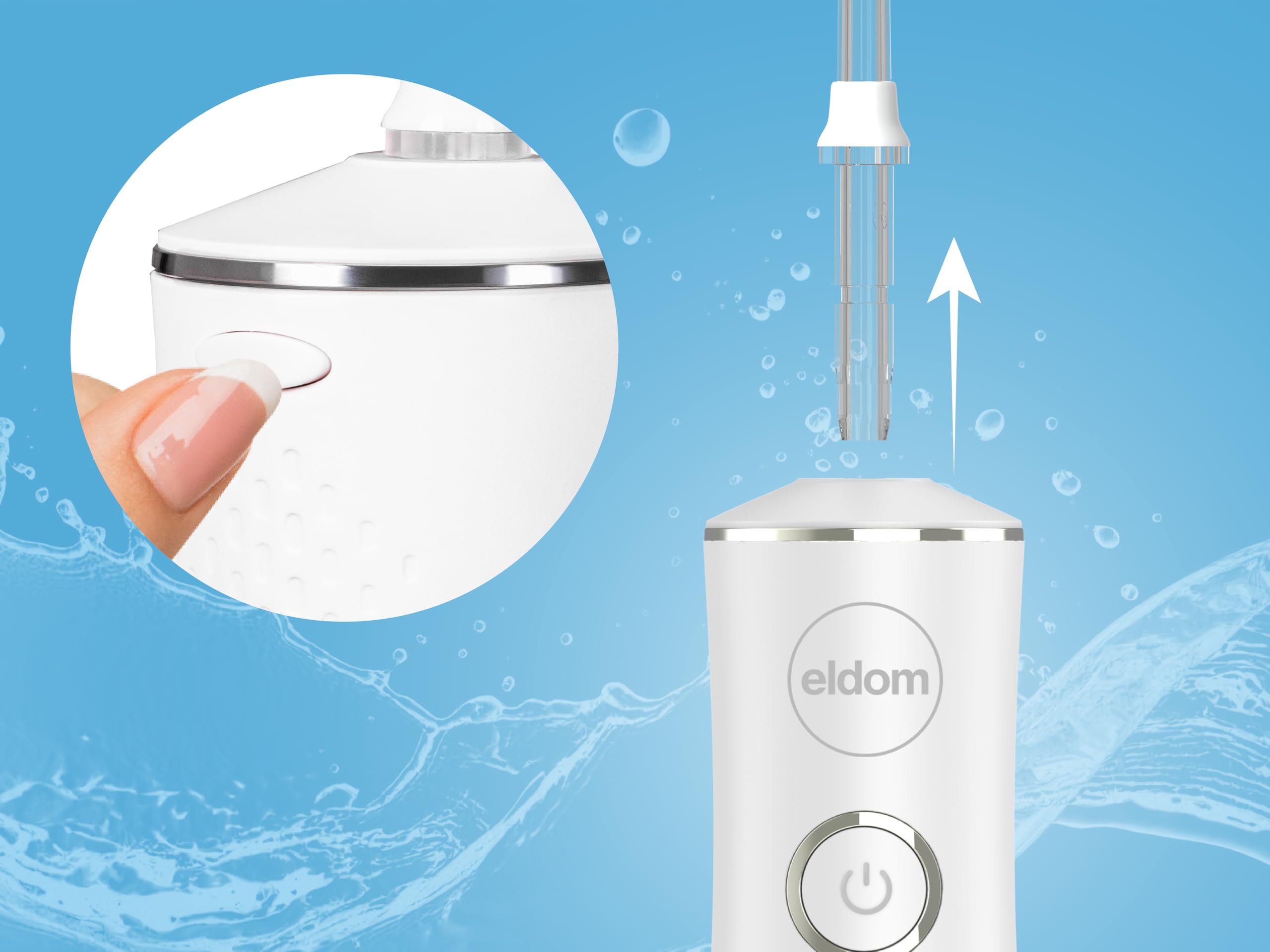 Irrigatore orale senza fili con 4 modalità, 160 PSI, serbatoio da 230 ml, 5 ugelli, IPX7 impermeabile, ricaricabile tramite USB, per spazi interdentali e parentesi graffe, RY200B Eldom