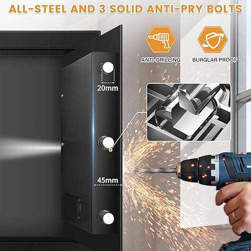 Miniatura 6 de Caja fuerte ignífuga pequeña de 0.7 pies cúbicos para uso doméstico, caja de seguridad digital para el hogar con cerradura de combinación y teclas