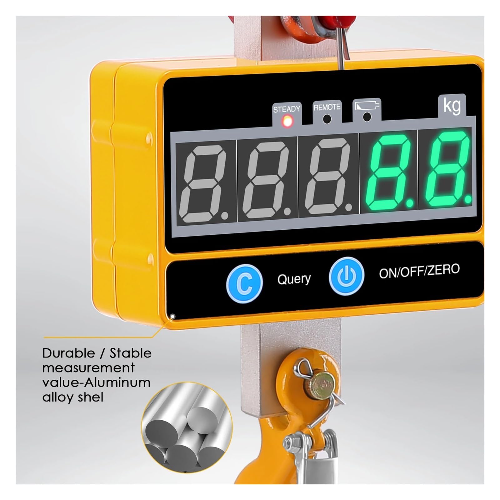 Bilancia for gru digitale in alluminio da 1000 kg/4000 libbre, 1 T, bilancia sospesa compatta e resistente, tipo OCS-SA, display a LED con telecomando