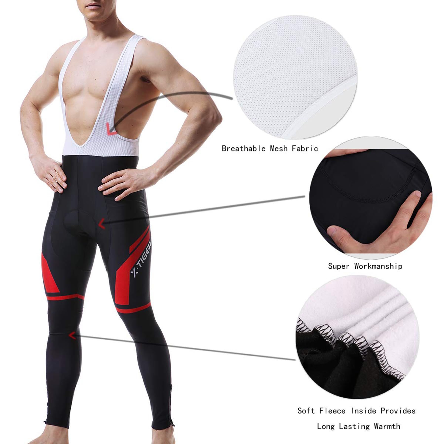 X-TIGER Ciclismo Inverno Termico Vello Completo Giacca Maglia Maniche Lunghe Maglietta Manica da Uomo 5D Gel Pantaloni Lunghi con Pettorina Set di Abbigliamento Ciclista