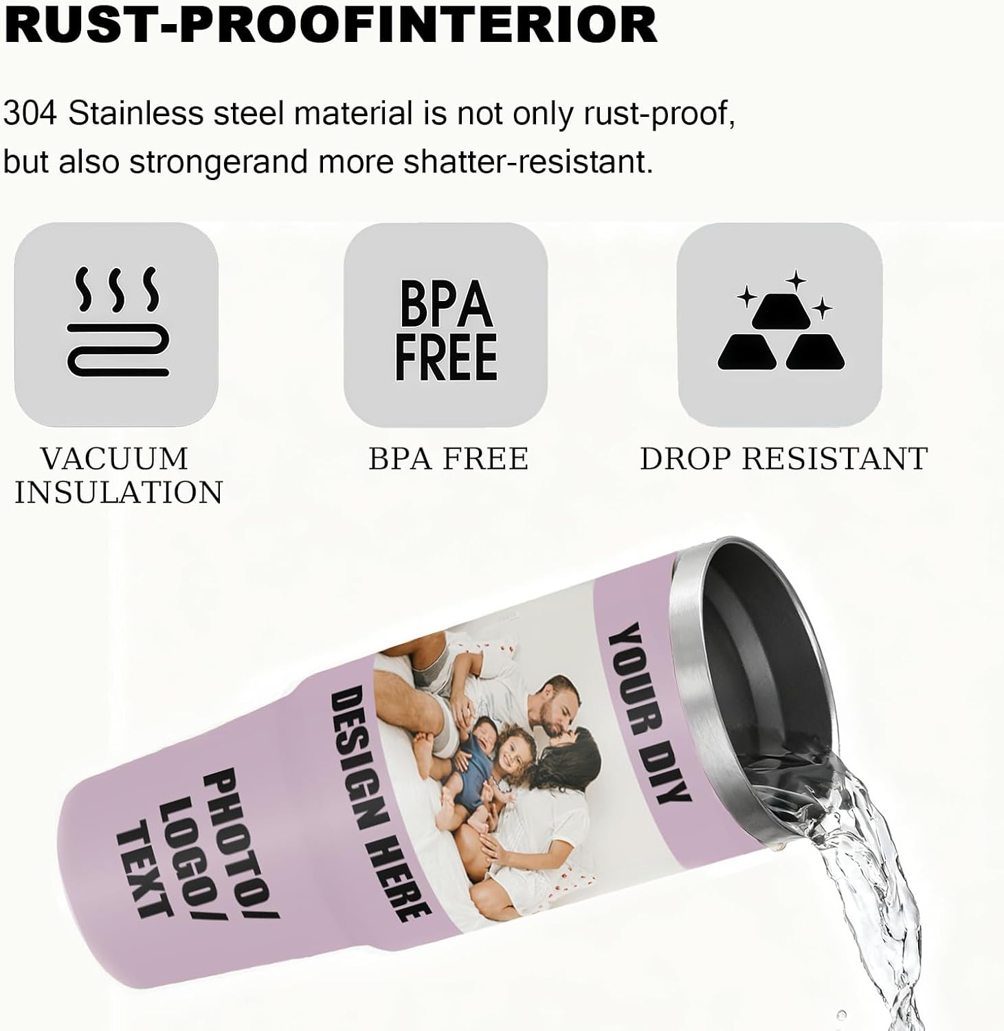 Custom 30oz Stainless Steel Travel Tumbler Cup Personalized Coffee Tumbler with Photos Text Logo Name Personalized Gifts for Christmas Anniversary Birthday for Dad Mom Friend kids - Image 4