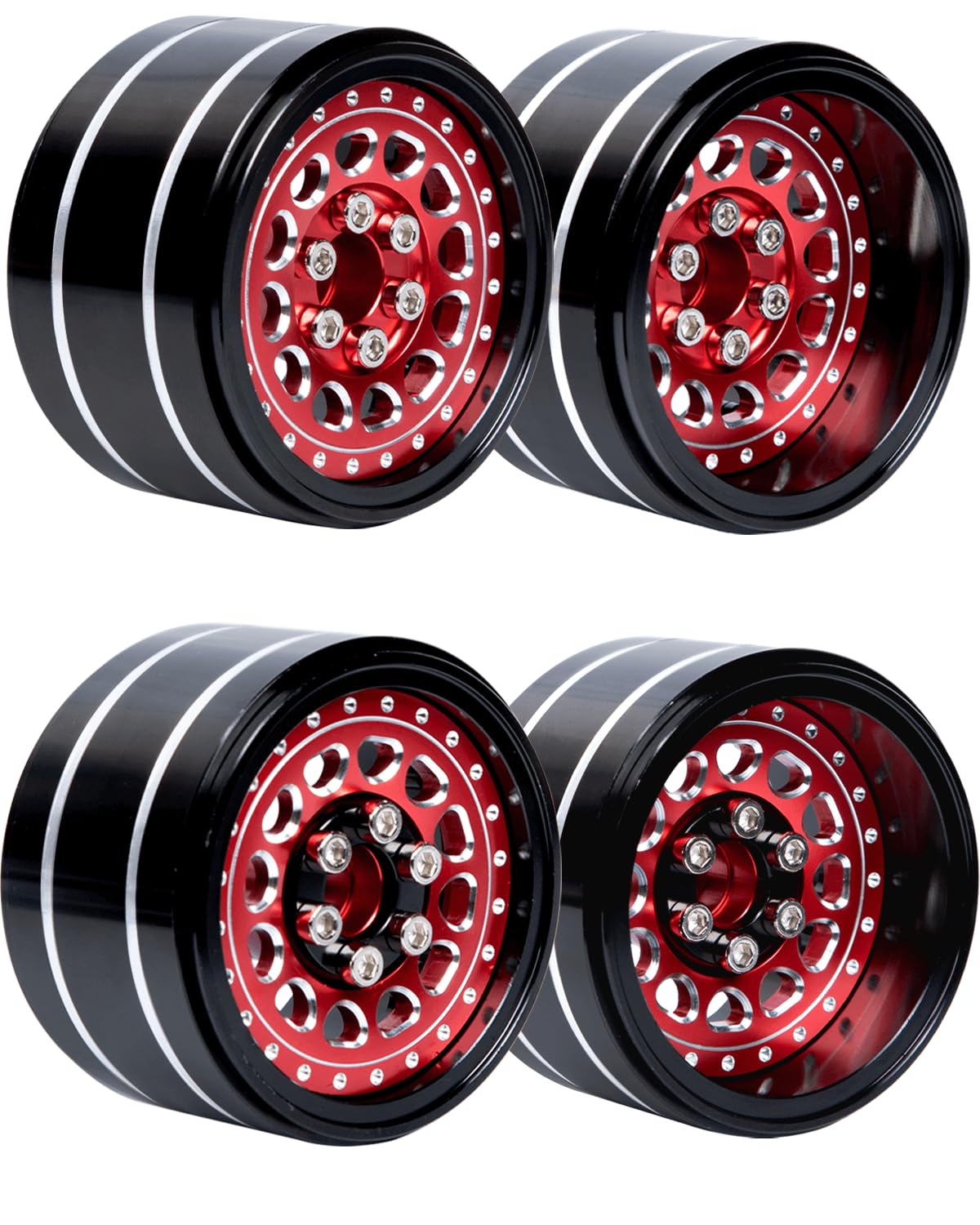RCHuiWow RC Wide 1.57'' (40mm) 2.2 Beadlock Wheels for SCX10 Capra Wraith Ryft / TRX4 AMG 6x6 / Gen8 Everest Gen 7 Pro,Adjustable 4 Offsets Rims,4Pack,Red w/Black
