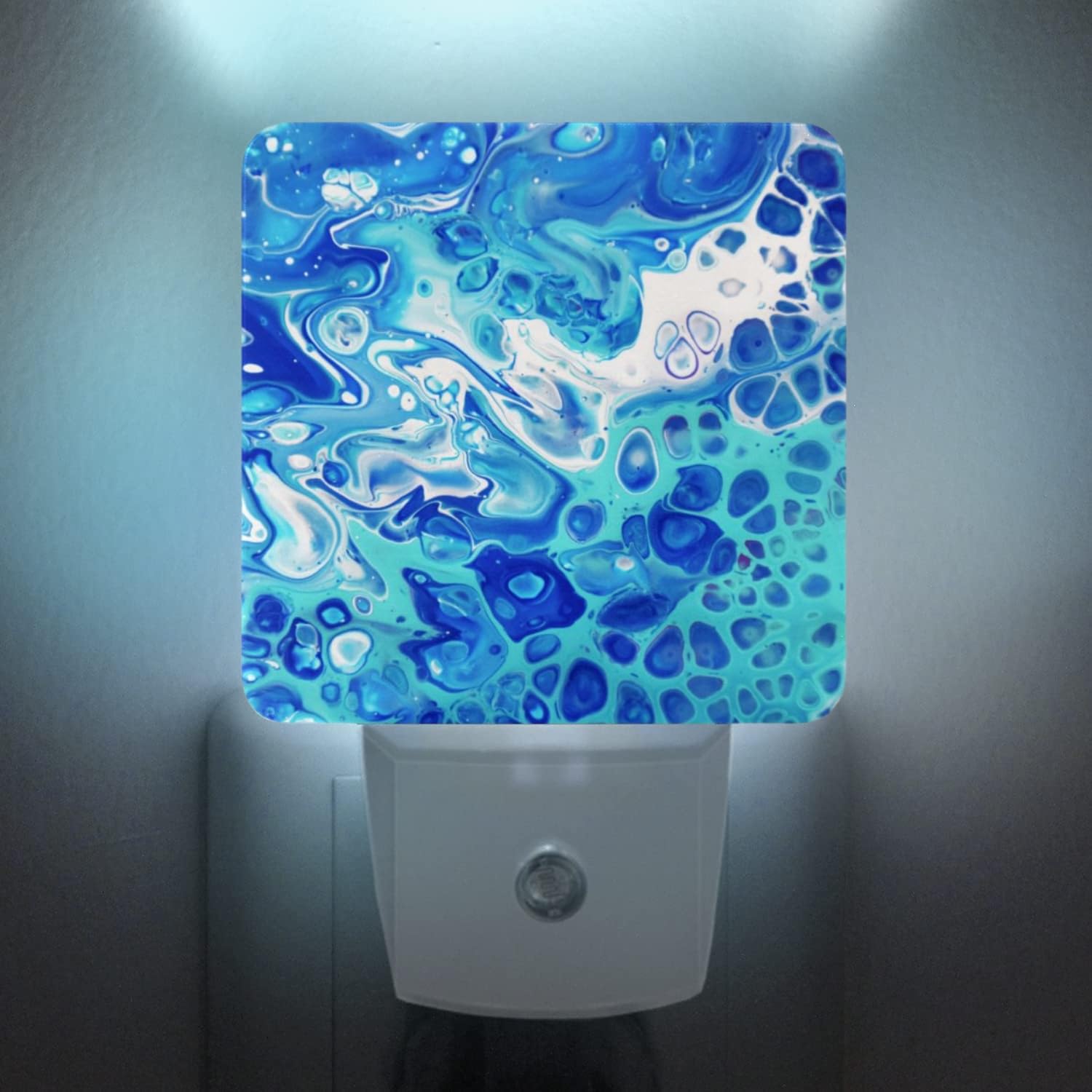 DIYmaking 2 Pack Plug-in Night Lights - Automatic Sensor Dusk-to-Dawn LED Warm Sweet Wall Nightlight for Home, Bedroom, Kitchen, Hallway (Turquoise Liquid Marble)