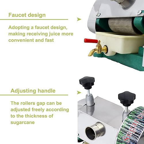 Miniatura 5 de Exprimidor manual de caña de azúcar con salida de 330 lbs/h, exprimidor de prensa de caña de azúcar con tres rodillos, máquina de prensa de jugo de