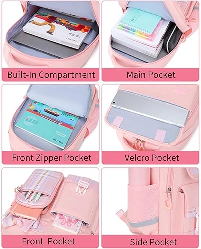 Miniatura 6 de Mochila Kawaii con 23 piezas de accesorios de anime de dibujos animados antirrobo estética de viaje nuevo semestre bolsa de regalos, Rosado,