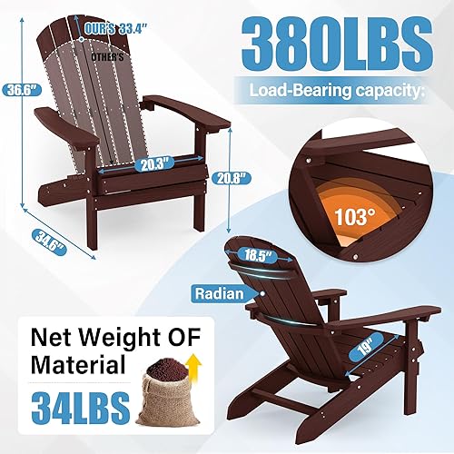 Miniatura 2 de Juego de 2 sillas Adirondack de plástico resistentes a la intemperie, sillas para exteriores, 5 escalones, fácil instalación, como madera real,