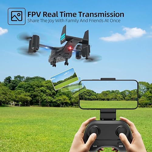 Miniatura 3 de LMRC Dron LM19-A con cámara HD para principiantes, video en vivo WiFi V-22 avión de control remoto, avión RC fácil y listo para volar, juguete de