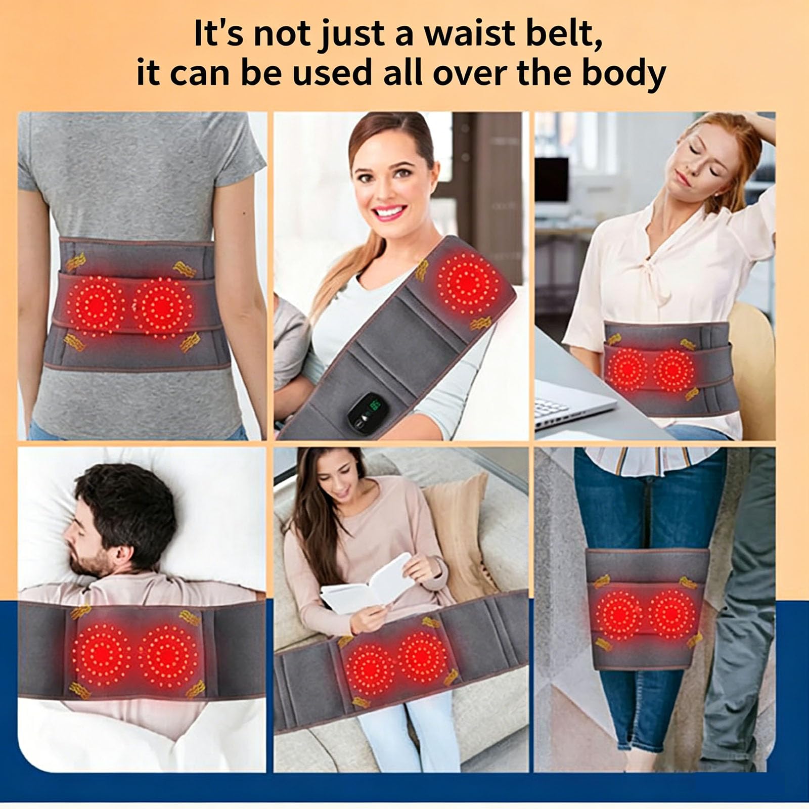 Cinturón de Masaje Lumbar con Calor,Cinturón Eléctrico Sin Cables para La Espalda con 3 Modos de Calefacción Rápida y Masaje, para Aliviar el Dolor de Espalda, Ciática