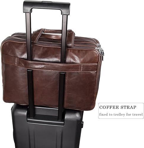 Miniatura 2 de Augus Maletín de viaje de negocios de cuero genuino para hombres, bolsa de laptop para laptop de 15.6 pulgadas, Marrón-2
