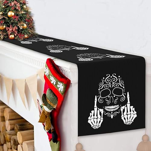 Miniatura 5 de Camino de mesa de Navidad negro con calavera de azúcar, decoración de mesa de comedor, decoración de Navidad, decoración de interiores del hogar,