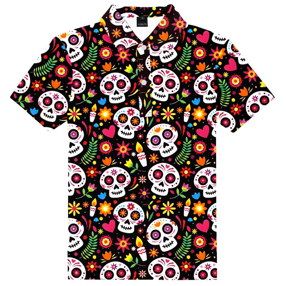 AOBUTE Kids 4th of July Polo American Flag Short Sleeve Button Down Shirts Tops 3-14 Years