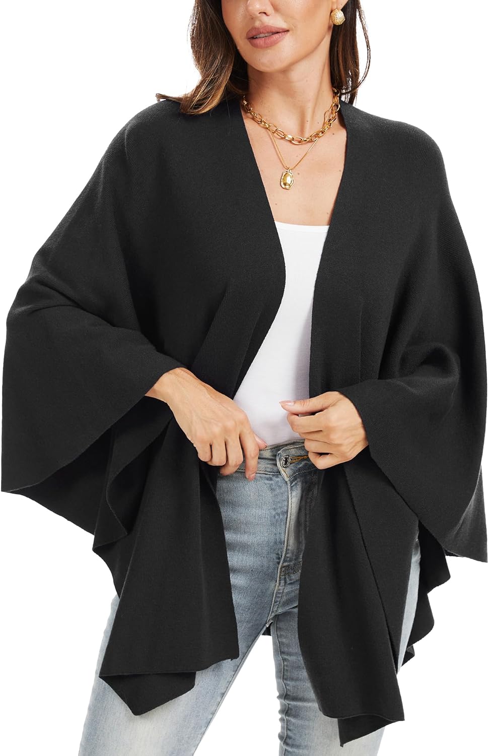 Moss Rose Womens Elegant Shawl Wraps Soft Open Front Poncho Sweater for Spring Fall Winter - Image 4