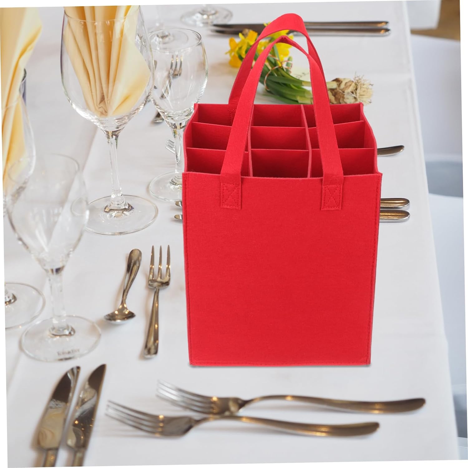 Felt Wine Bag for 9 Bottles, Red Reusable Storage Carrier