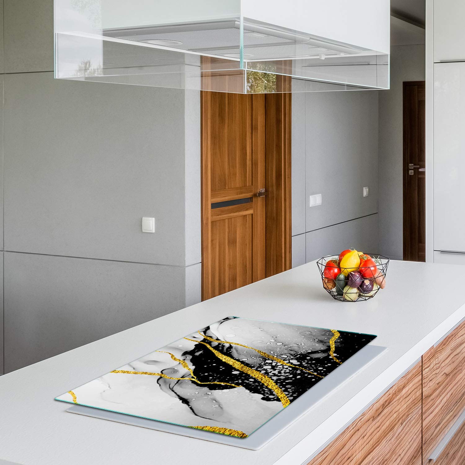 Copri Piano Cottura In Vetro Temperato 80x52 Cm | Lastra Protettiva Universale Per Induzione E Vetroceramica | Tagliere E Paraspruzzi Con Stampa Mosaico