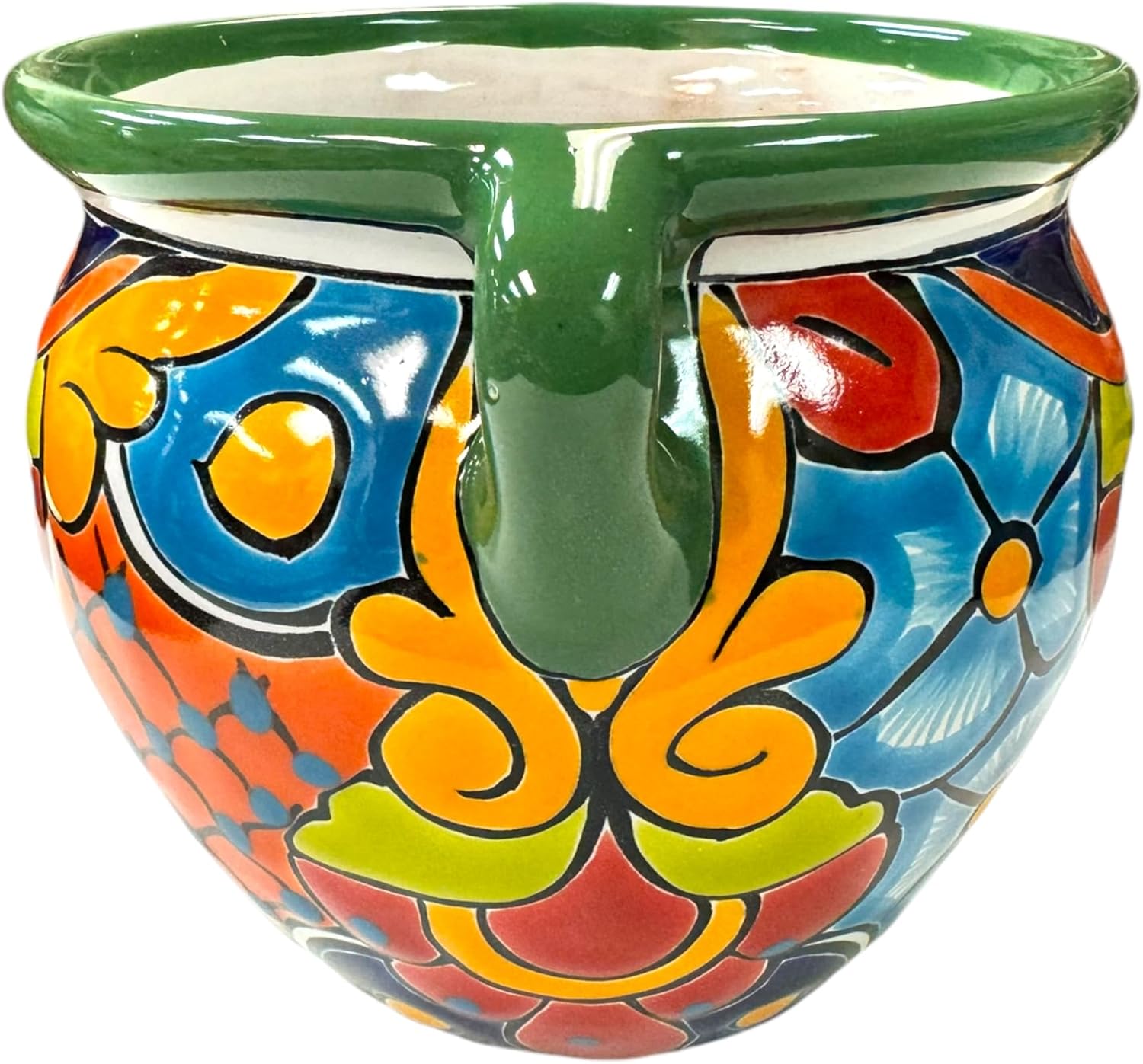 Talavera Michoacana Planter Pot Mexican Pottery Folk Art Home Decor Hand Painted Indoor Handmade Outdoor Multicolor 8.75"
