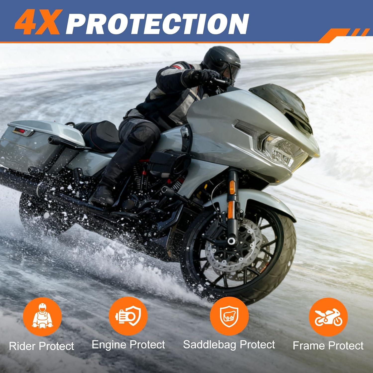 Saddlebag Guards Rear Crash Bars Tip-Over Bar with Support Rails Protection Kit for Harley Touring 2009-2025 Street Glide Road Glide Road King Electra Glide Ultra Limited CVO