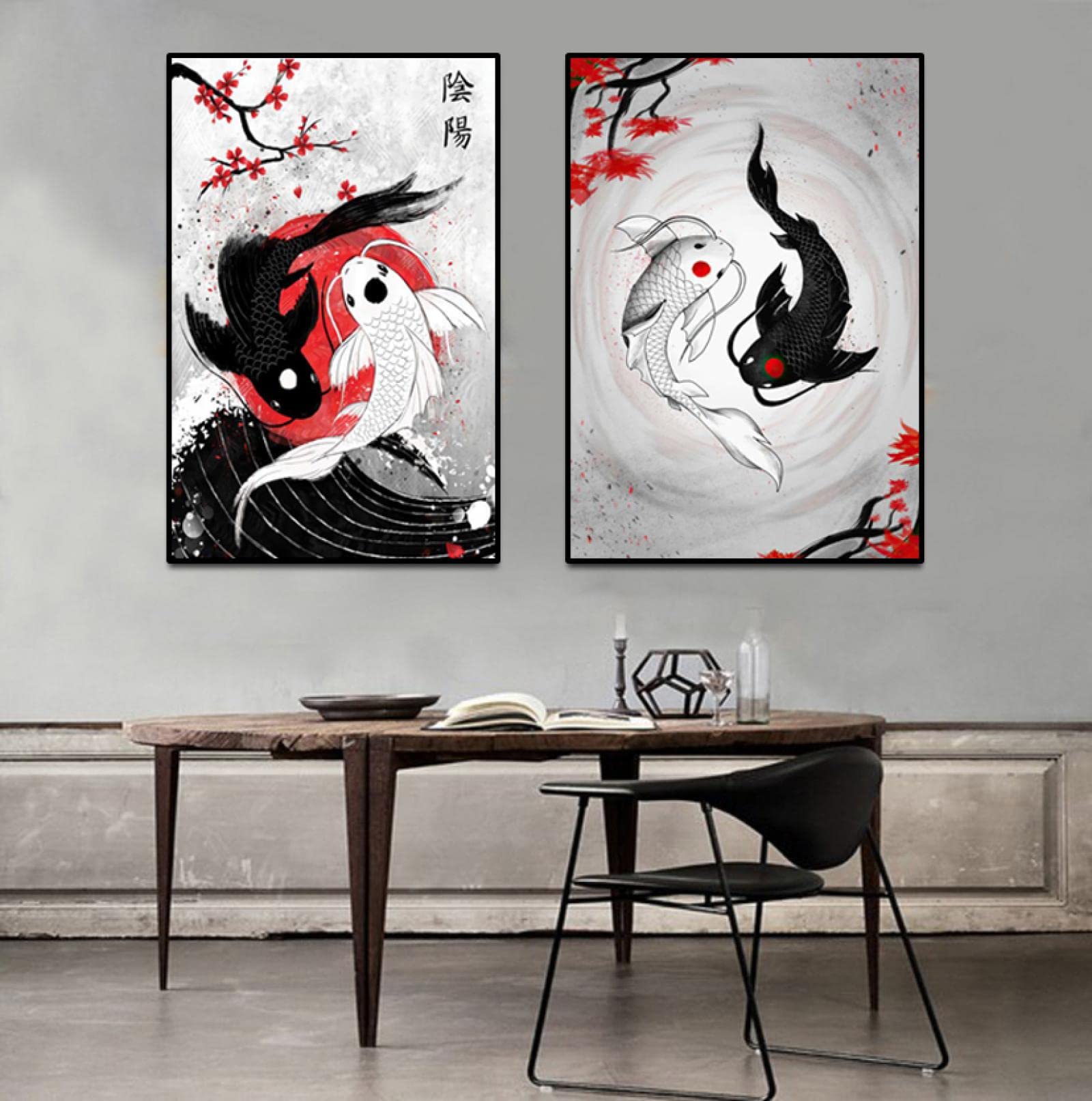 PTHEN Impression Sur Toile Peinture Affiches Japonaises Abstraites Koi