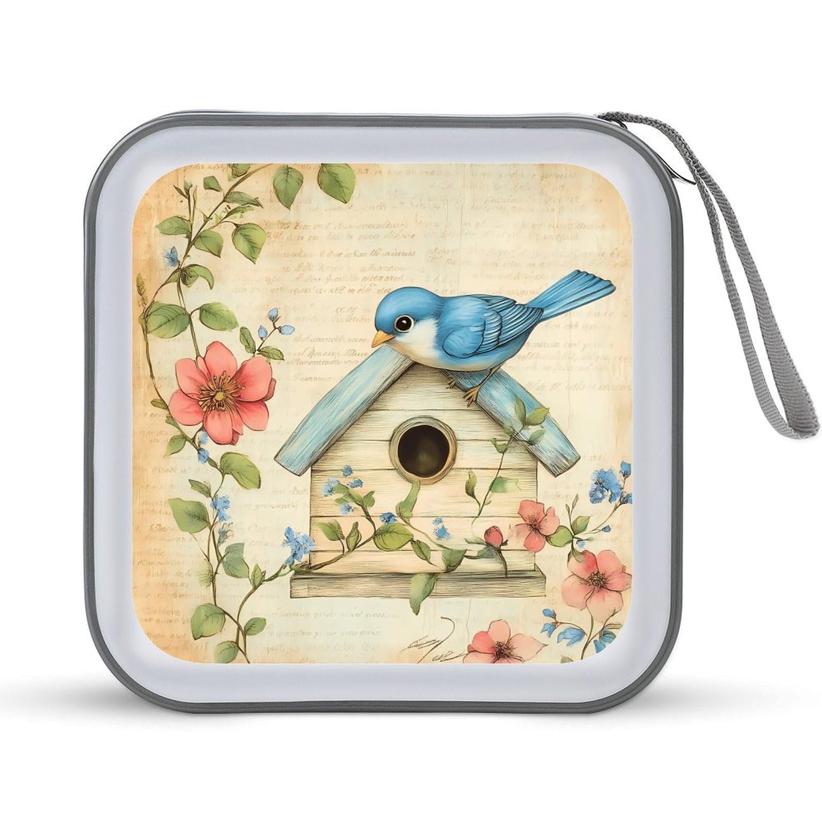 Blue Jay Bird Birdhouse Flower CD Case Plastic DVD Case Holder Wallet Disc Storage Organizer for Car Travel
