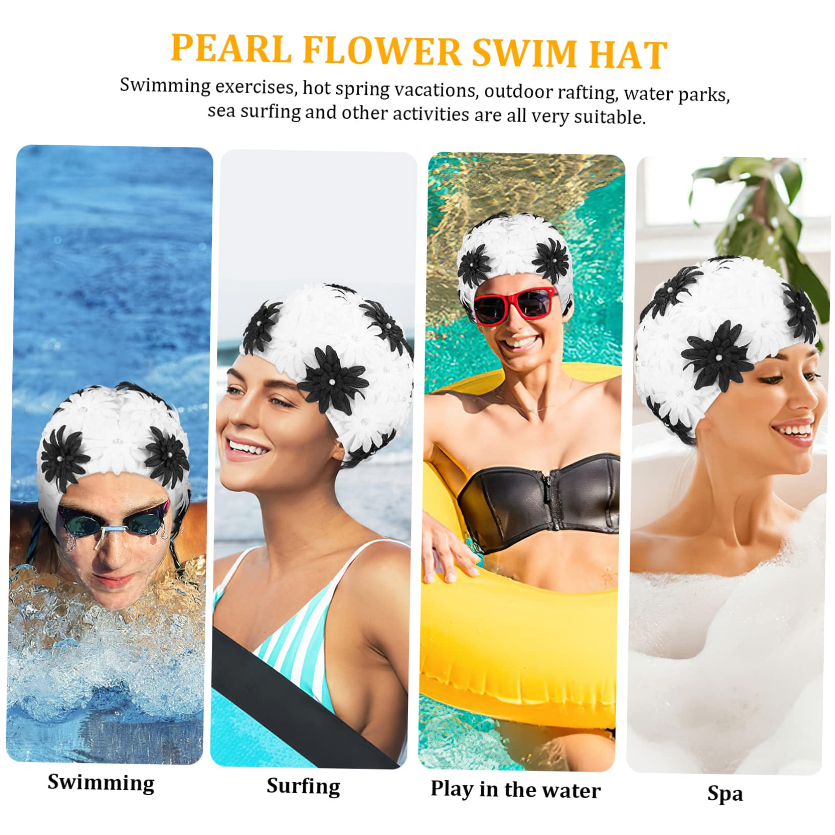ibasenice Gorro de baño con Flor de Gorros de baño para Mujer Nadando Gorro de baño de Pelo Gorro natación balones Futbol Tapa de natación de Flores para Adultos Gorra de natación