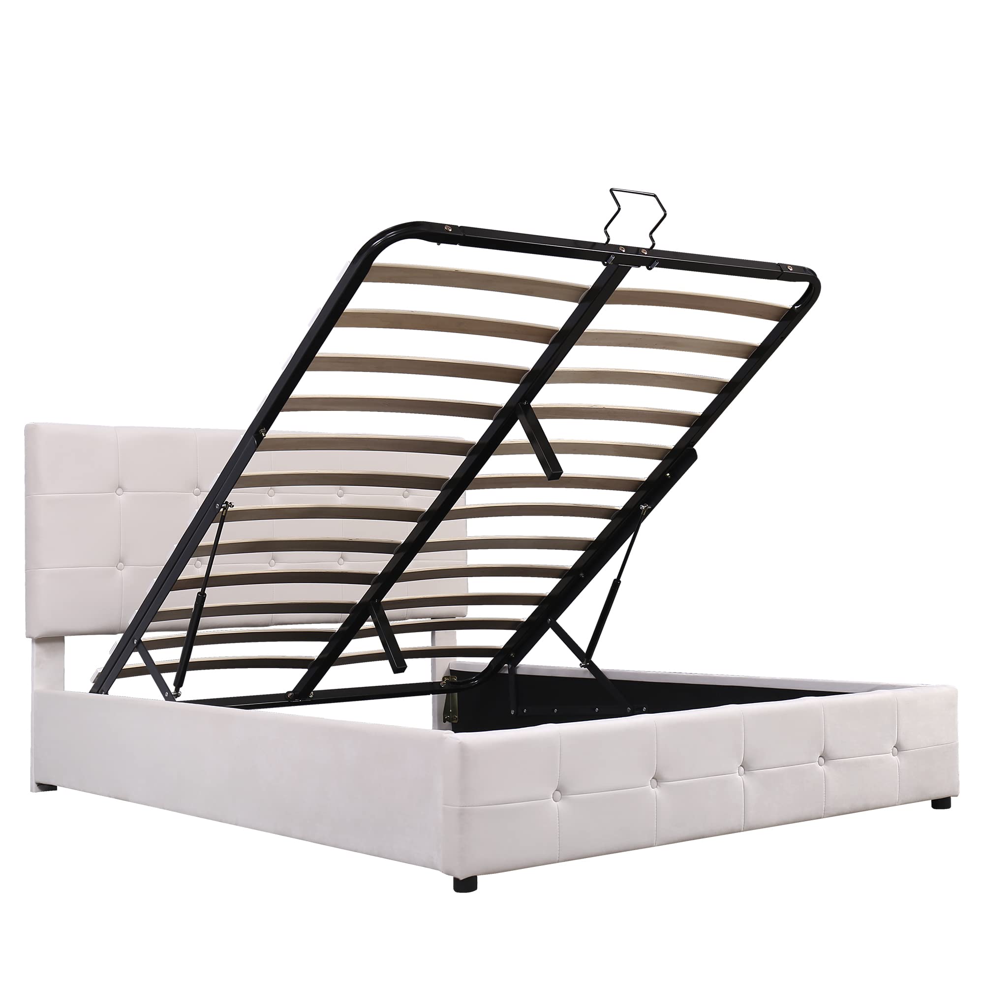 Goeria Letto imbottito 140 x 200 cm, letto matrimoniale con vano letto idraulico sollevabile, testa regolabile in altezza, tessuto di velluto delicato sulla pelle, letto matrimoniale per adulti
