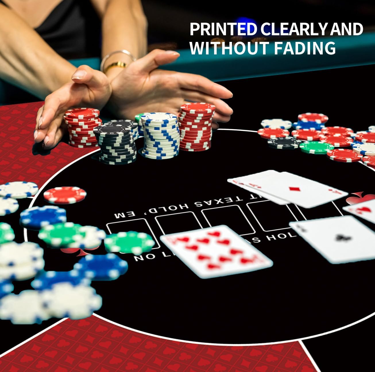 100/120/140/160cm Square Poker Mat Texas Hold'em Poker Rubber Mat Topper for Tables Folding Portable Poker Table Top Poker Layoutw for Poker Games Blackjack Casino.(Red 100 * 100CM)