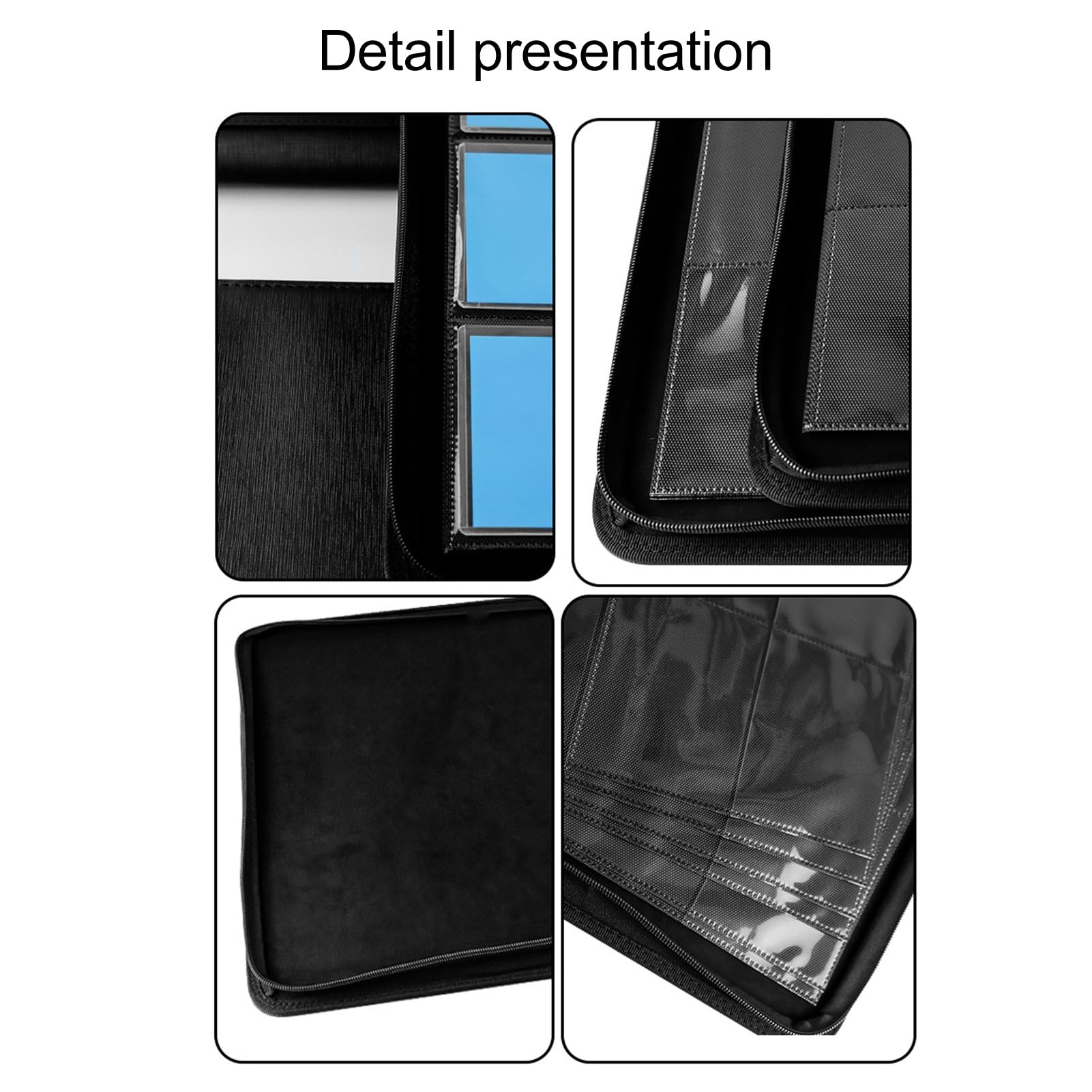 Carpeta con bolsillo para tarjetas Material de PU de primera calidad Diseño de 9 cuadrículas 216 ranuras para tarjetas Fundas de PP impermeables Cierre de cremallera para
