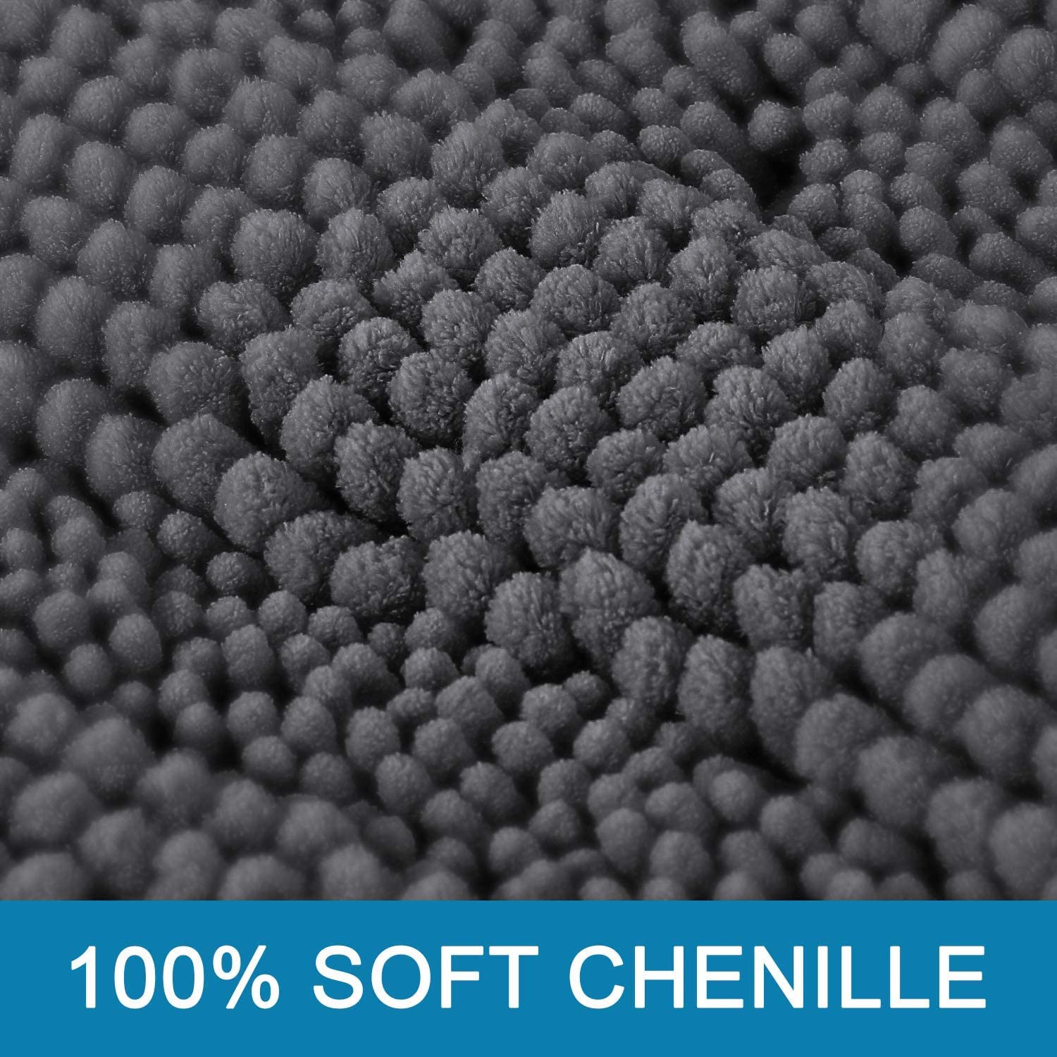 Tapis de bain antidérapant en chenille pour salle de bain et chambre à coucher - Gris - 150 x 50 cm