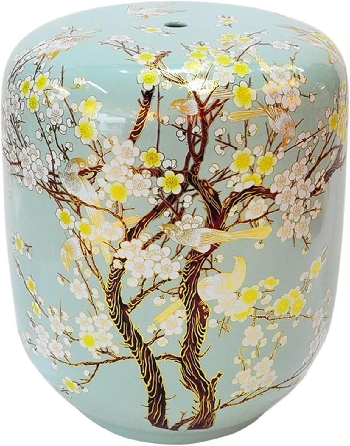 Drum Stool,Garden Stool, Decorative Ceramic Garden Stool, Glazed Flower and Bird Side Changing Stool, Suitable for Living Room, Balcony, Garden, Etc.(Jade)